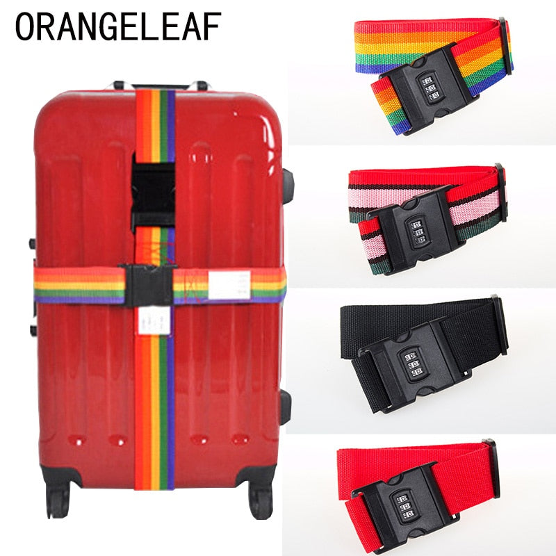 Luggage Strap Cross Belt Packing 200CM Adjustable Travel Accessories Suitcase Nylon 3 Digits Password Lock Buckle Strap Belt Tag