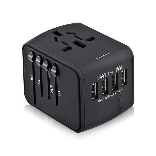 Travel Adapter International Universal Power Adapter All-in-one with 3.4A 4 USB Worldwide Wall Charger for UK/EU/AU/Asia