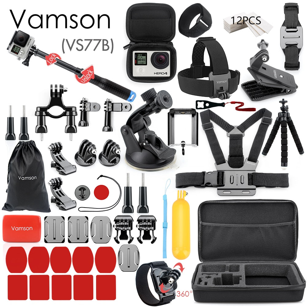 Vamson for Gopro Accessories Set for go pro hero 7 6 5 4 3 kit 3 way selfie stick for Eken h8r / for xiaomi for yi EVA case VS77