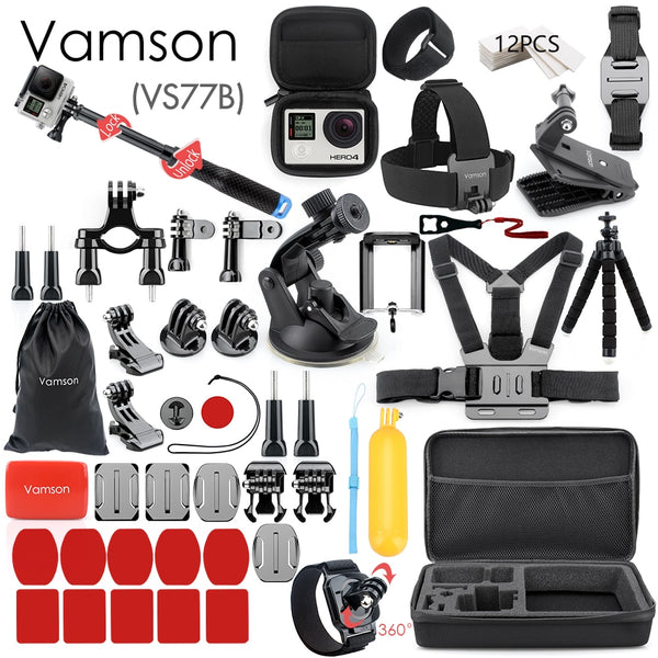 Vamson for Gopro Accessories Set for go pro hero 7 6 5 4 3 kit 3 way selfie stick for Eken h8r / for xiaomi for yi EVA case VS77