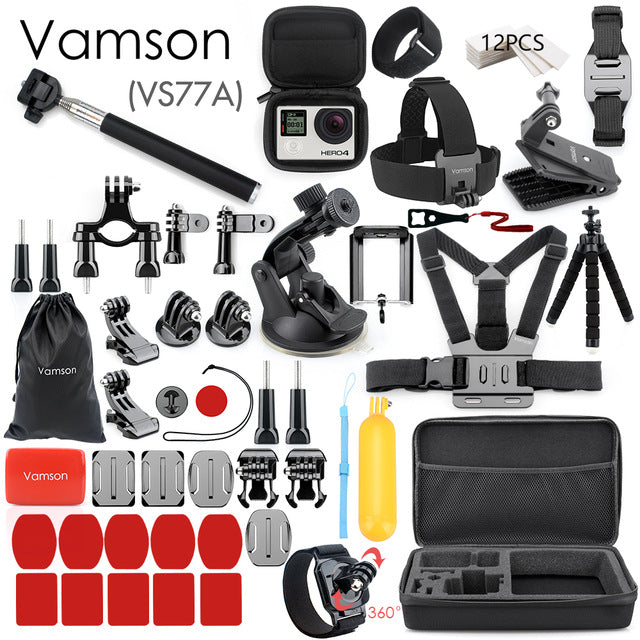 Vamson for Gopro Accessories Set for go pro hero 7 6 5 4 3 kit 3 way selfie stick for Eken h8r / for xiaomi for yi EVA case VS77
