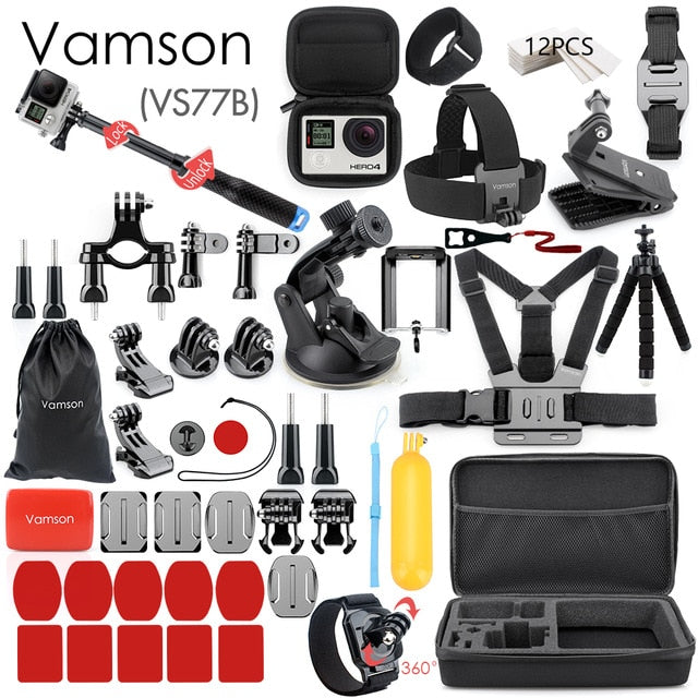 Vamson for Gopro Accessories Set for go pro hero 7 6 5 4 3 kit 3 way selfie stick for Eken h8r / for xiaomi for yi EVA case VS77