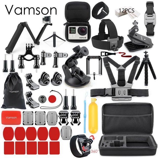Vamson for Gopro Accessories Set for go pro hero 7 6 5 4 3 kit 3 way selfie stick for Eken h8r / for xiaomi for yi EVA case VS77