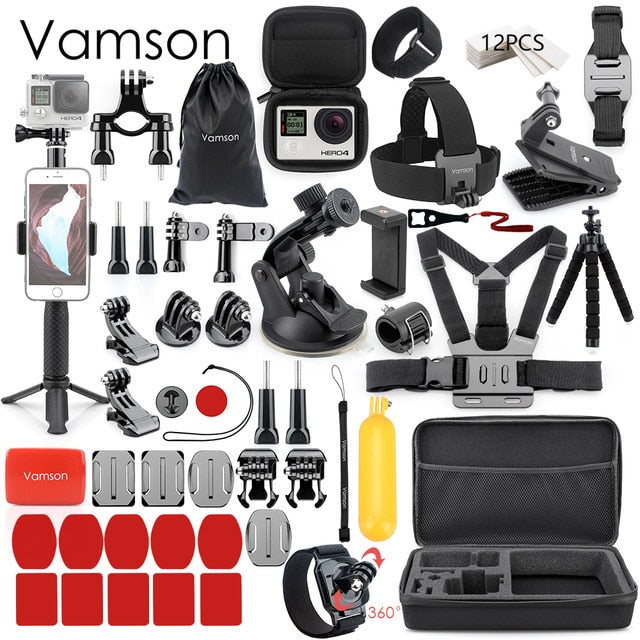 Vamson for Gopro Accessories Set for go pro hero 7 6 5 4 3 kit 3 way selfie stick for Eken h8r / for xiaomi for yi EVA case VS77