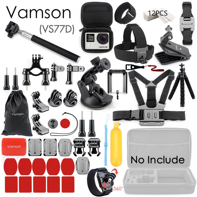 Vamson for Gopro Accessories Set for go pro hero 7 6 5 4 3 kit 3 way selfie stick for Eken h8r / for xiaomi for yi EVA case VS77