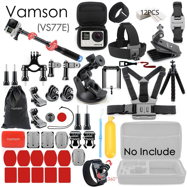 Vamson for Gopro Accessories Set for go pro hero 7 6 5 4 3 kit 3 way selfie stick for Eken h8r / for xiaomi for yi EVA case VS77