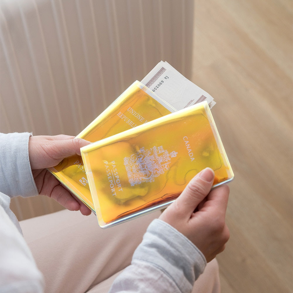 Fashion laser Paillette PVC Passport Holder Cover Women Storage Organizer Card Case Busines Credit Wallet Travel Accessories