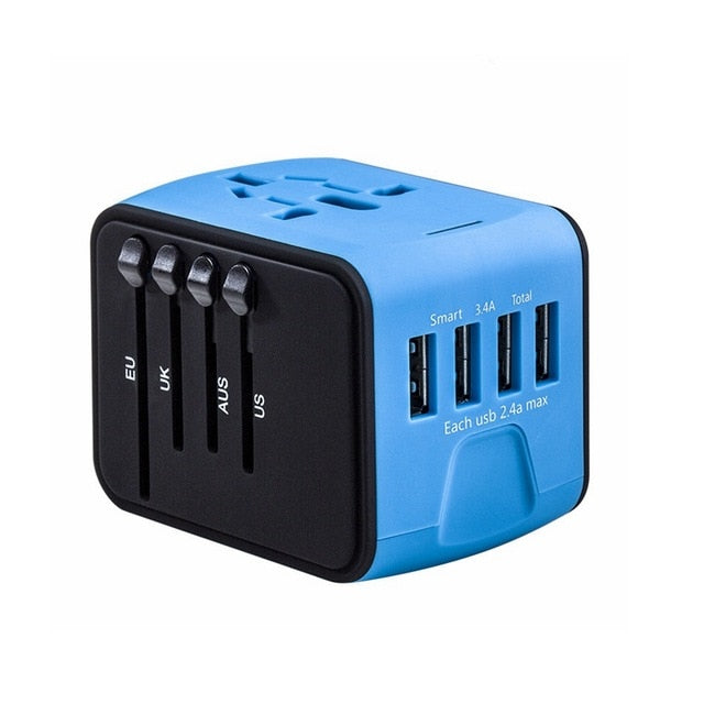 Travel Adapter International Universal Power Adapter All-in-one with 3.4A 4 USB Worldwide Wall Charger for UK/EU/AU/Asia