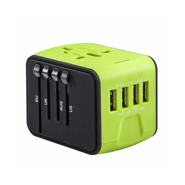 Travel Adapter International Universal Power Adapter All-in-one with 3.4A 4 USB Worldwide Wall Charger for UK/EU/AU/Asia