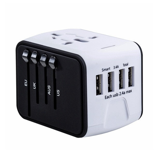 Travel Adapter International Universal Power Adapter All-in-one with 3.4A 4 USB Worldwide Wall Charger for UK/EU/AU/Asia